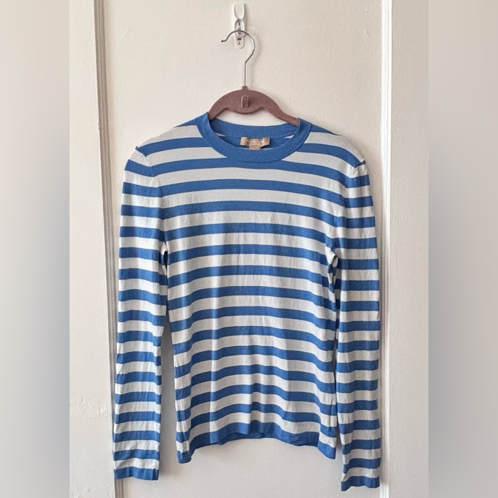 Michael Kors Collection Blue White Striped Knit Top Women’s Lightweight Luxury S